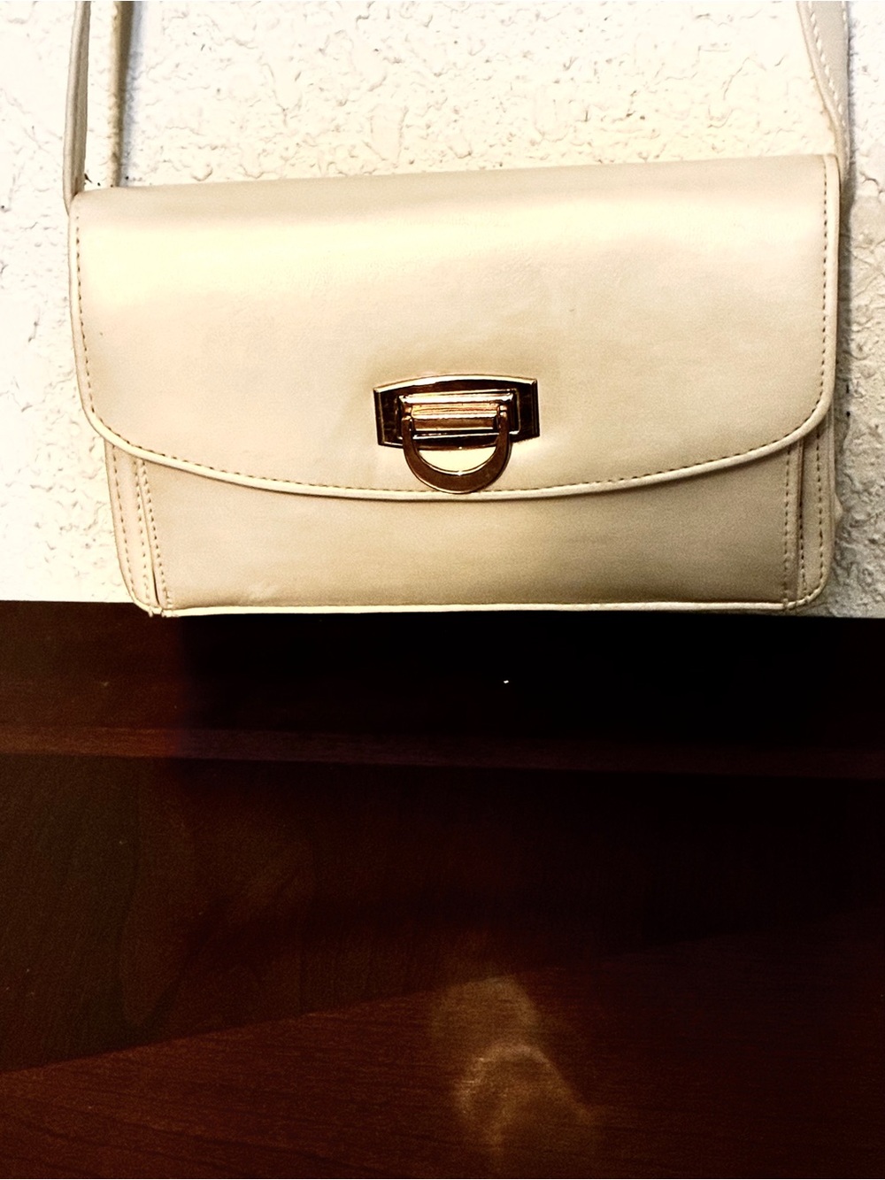 Cream  Vegan Crossbody Bag with Gold Hardware